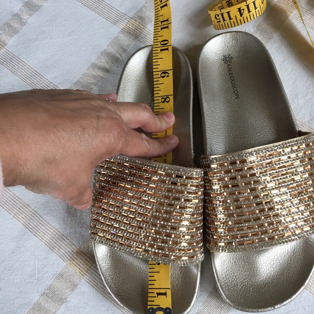 🎁2/$12 SZ 9 (40) KALEIDOSCOPE COPPER & GOLD & RHINESTONE SANDALS - Picture 5 of 7